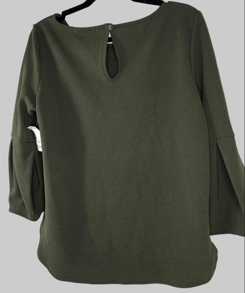 Green Envelope Los Angeles Olive Green Balloon Sleeve Blouse