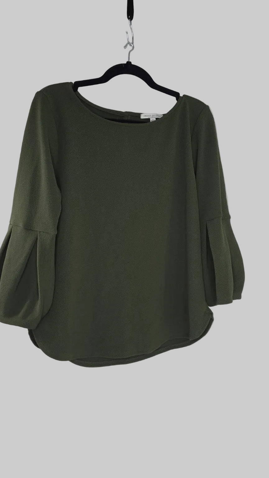 Green Envelope Los Angeles Olive Green Balloon Sleeve Blouse