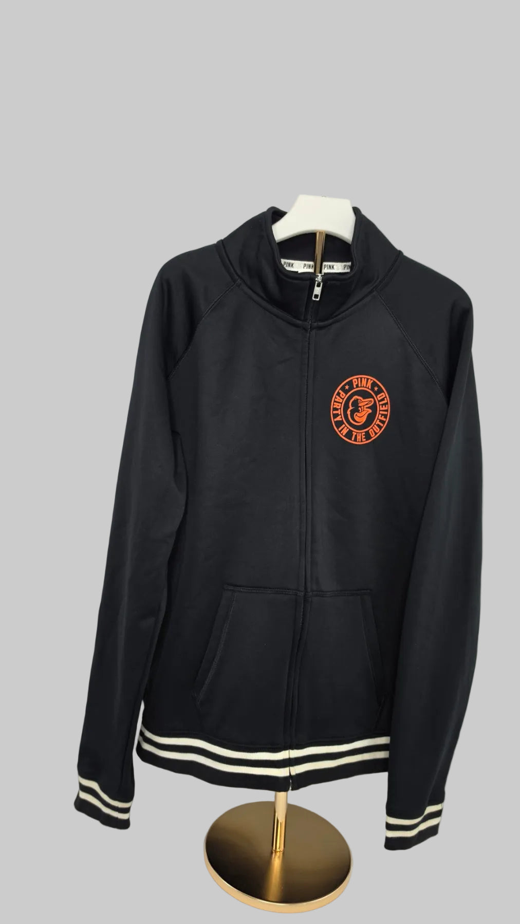 Victoria’s Secret PINK Full Zip Jacket Large Black Orange Varsity Track Y2K