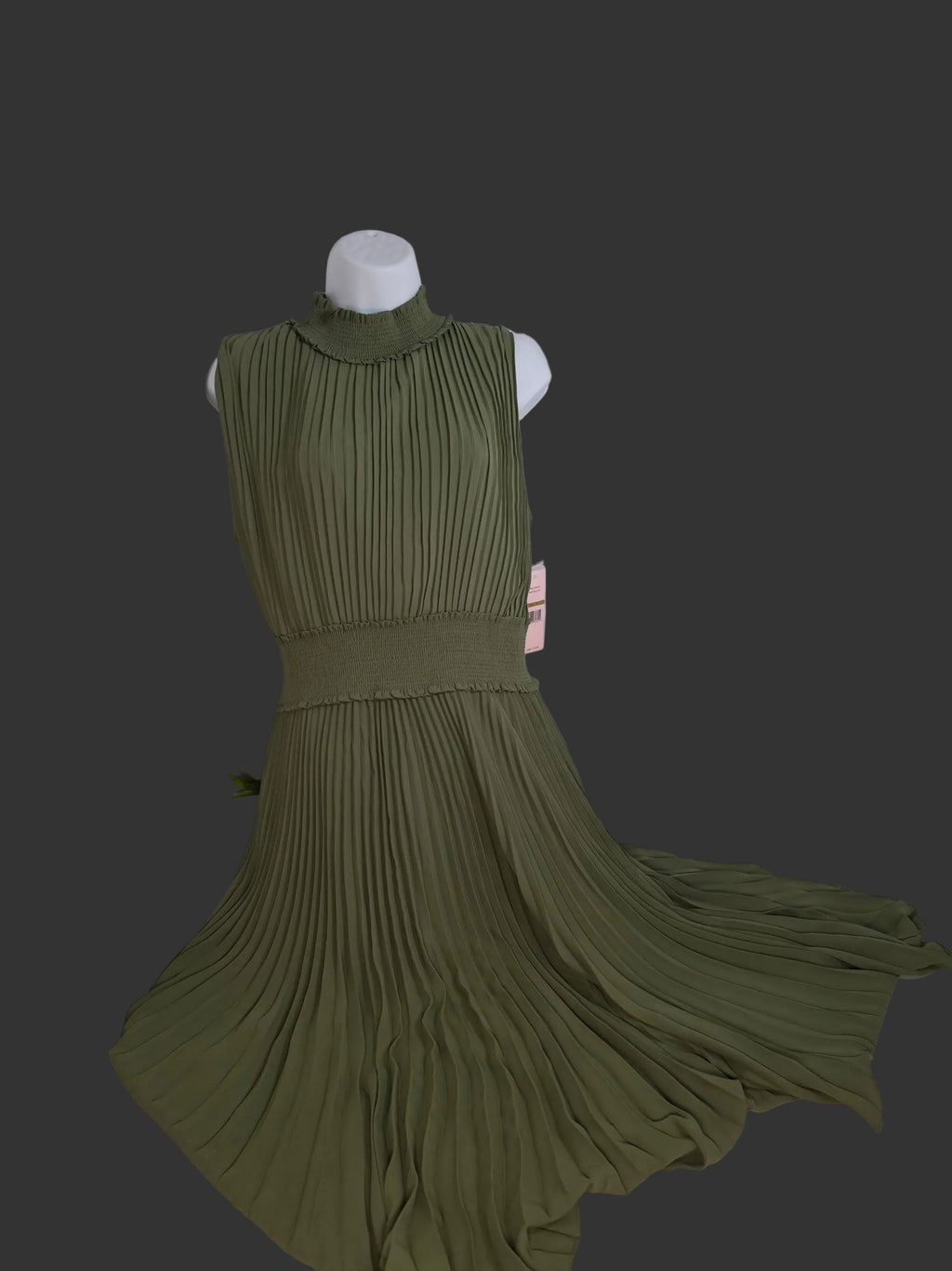 Nanette Lepore Olive Pleated Midi Dress – Size 14 NWT