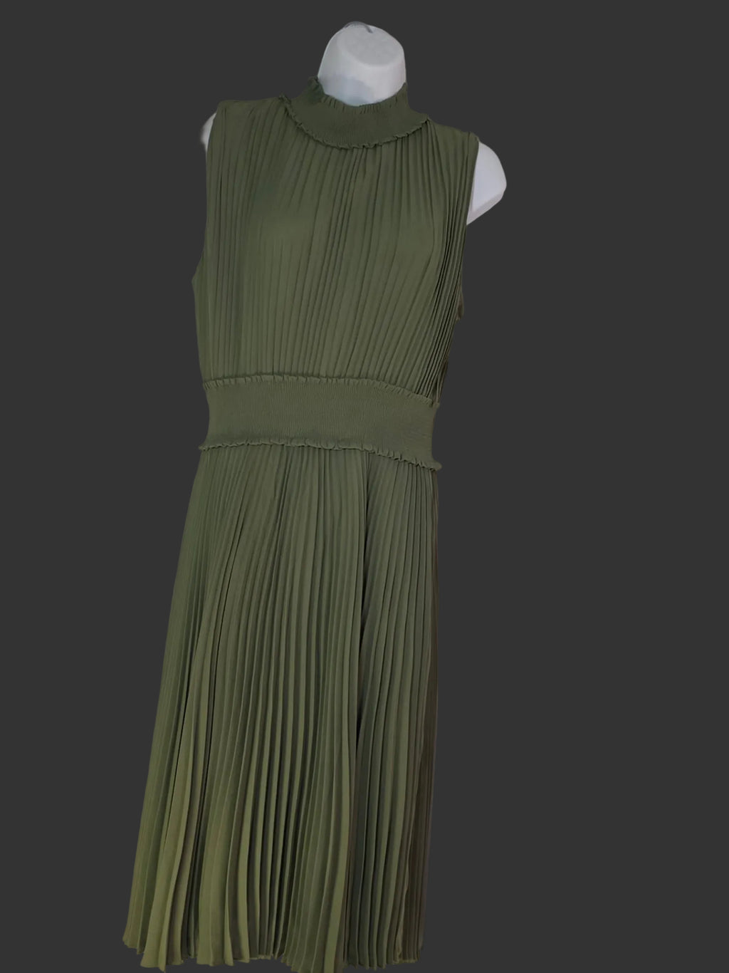 Nanette Lepore Olive Pleated Midi Dress – Size 14 NWT