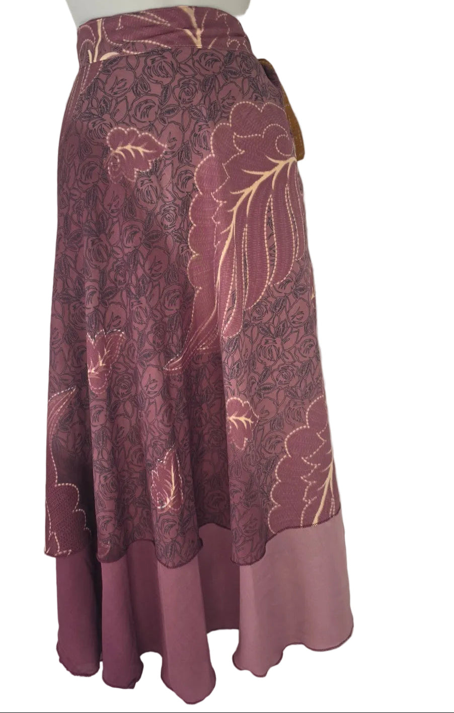 Women’s Mauve Floral Patchwork Tie Waist  Maxi Skirt