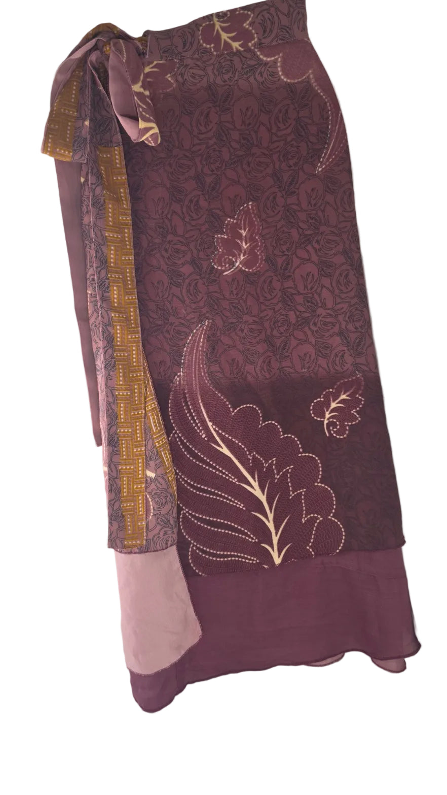 Women’s Mauve Floral Patchwork Tie Waist  Maxi Skirt