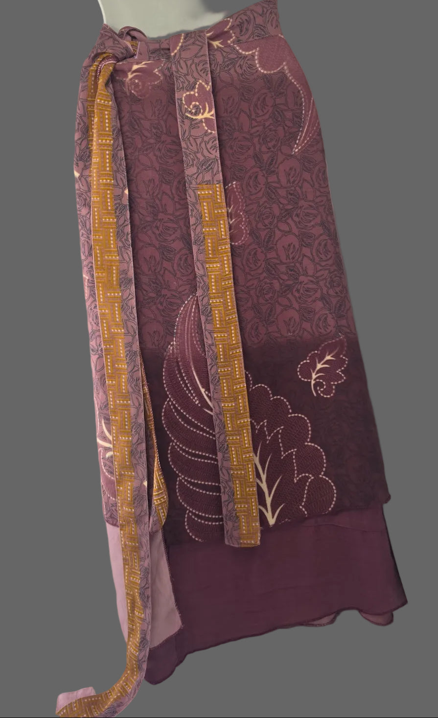 Women’s Mauve Floral Patchwork Tie Waist  Maxi Skirt