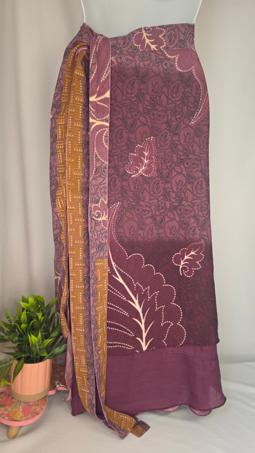 Women’s Mauve Floral Patchwork Tie Waist  Maxi Skirt