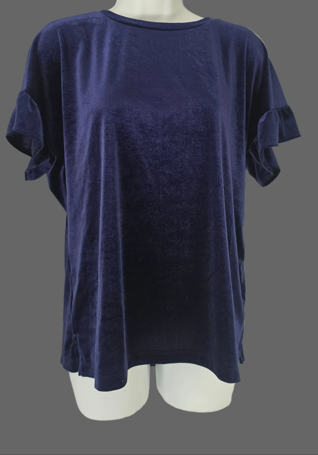 Old Navy Velvet Ruffle Sleeve Top | Navy Blue | Medium