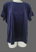 Old Navy Velvet Ruffle Sleeve Top | Navy Blue | Medium