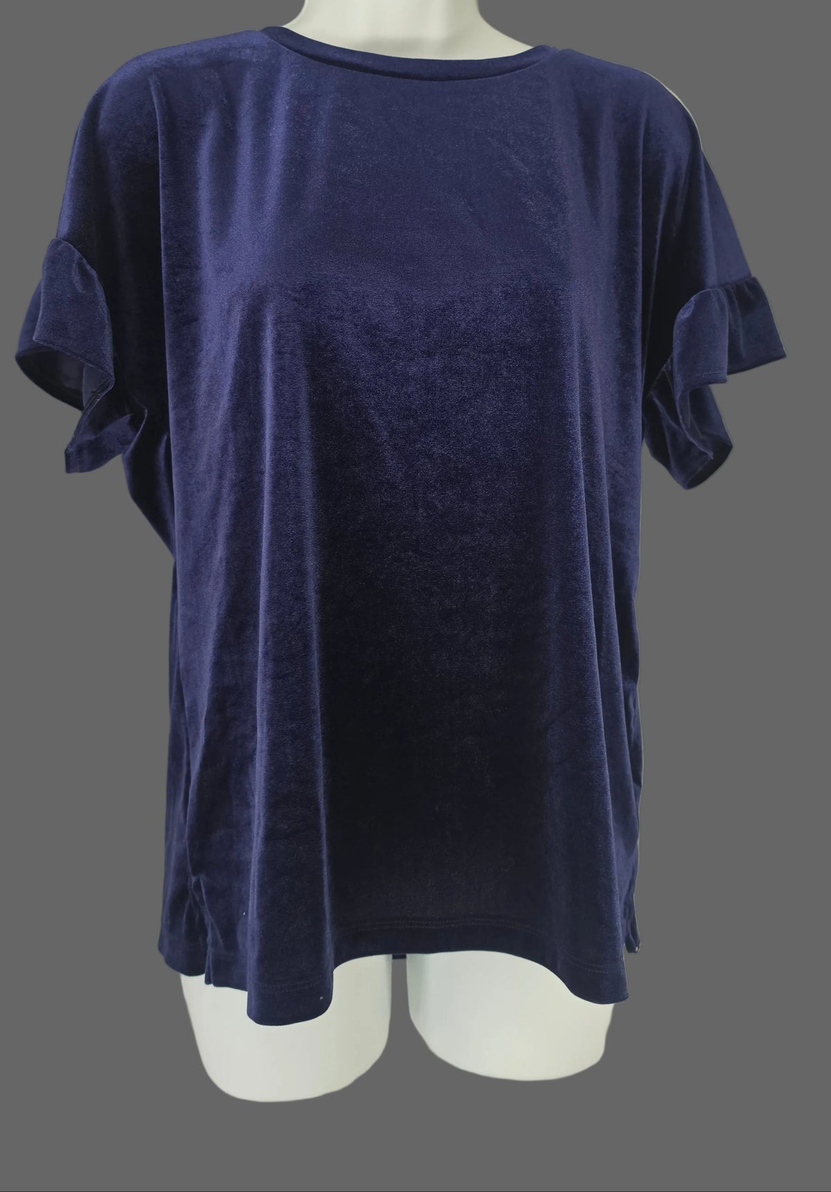 Old Navy Velvet Ruffle Sleeve Top | Navy Blue | Medium