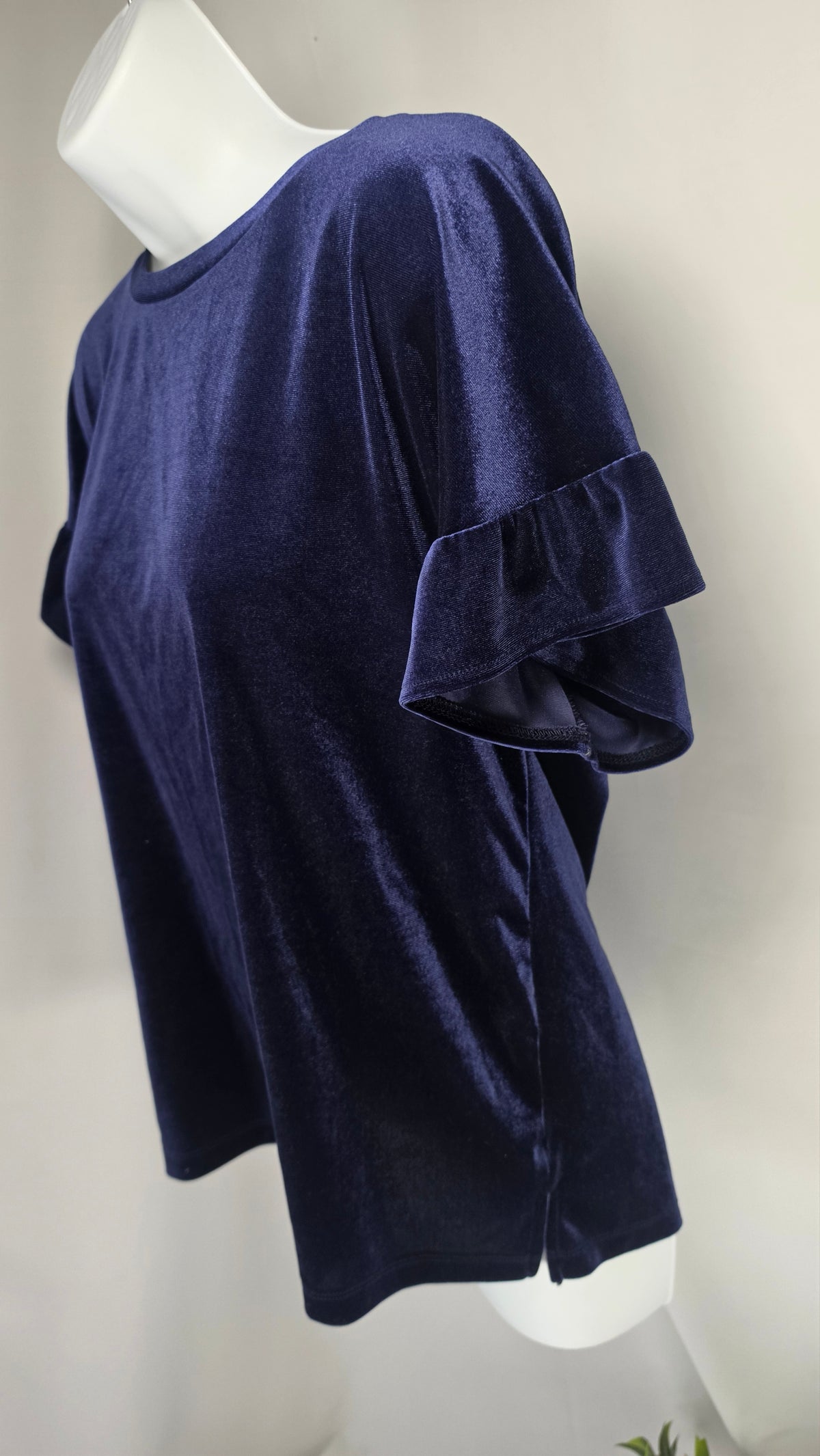 Old Navy Velvet Ruffle Sleeve Top | Navy Blue | Medium