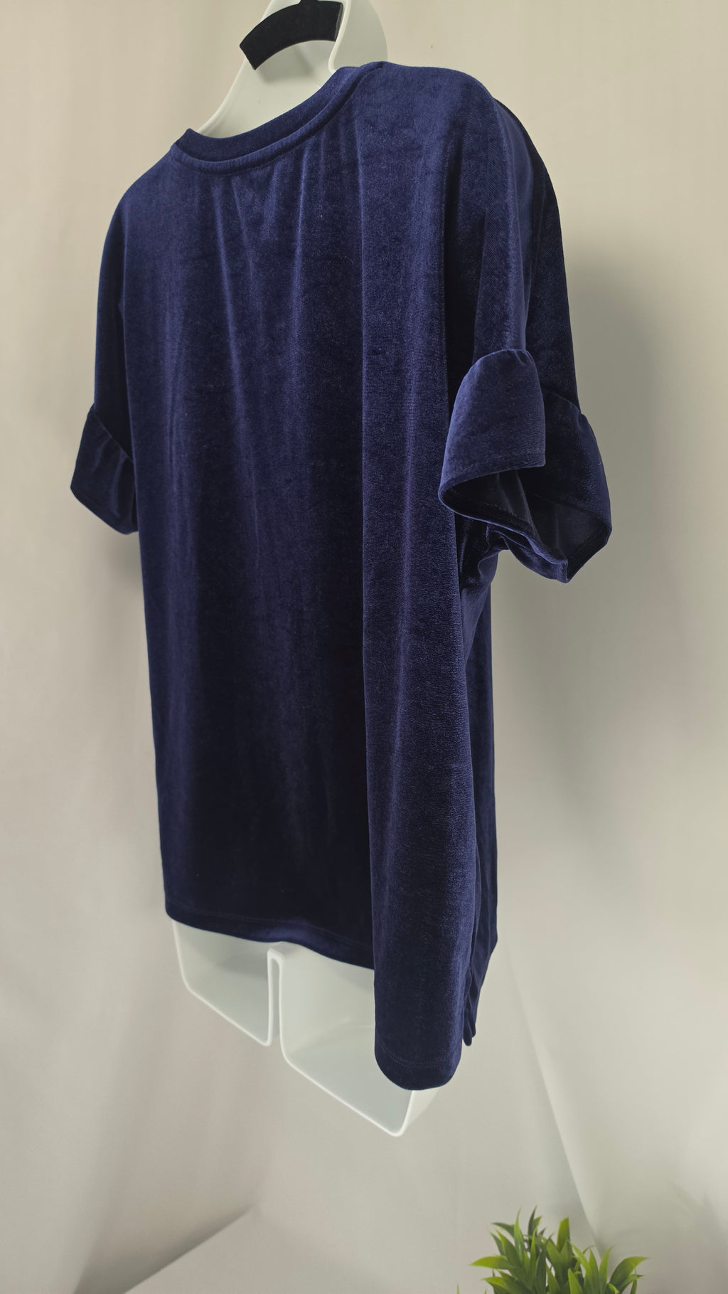 Old Navy Velvet Ruffle Sleeve Top | Navy Blue | Medium