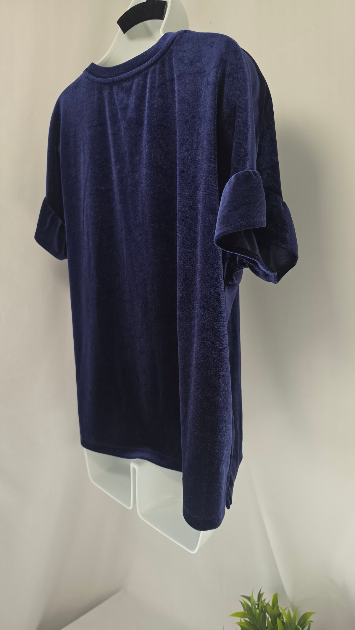Old Navy Velvet Ruffle Sleeve Top | Navy Blue | Medium