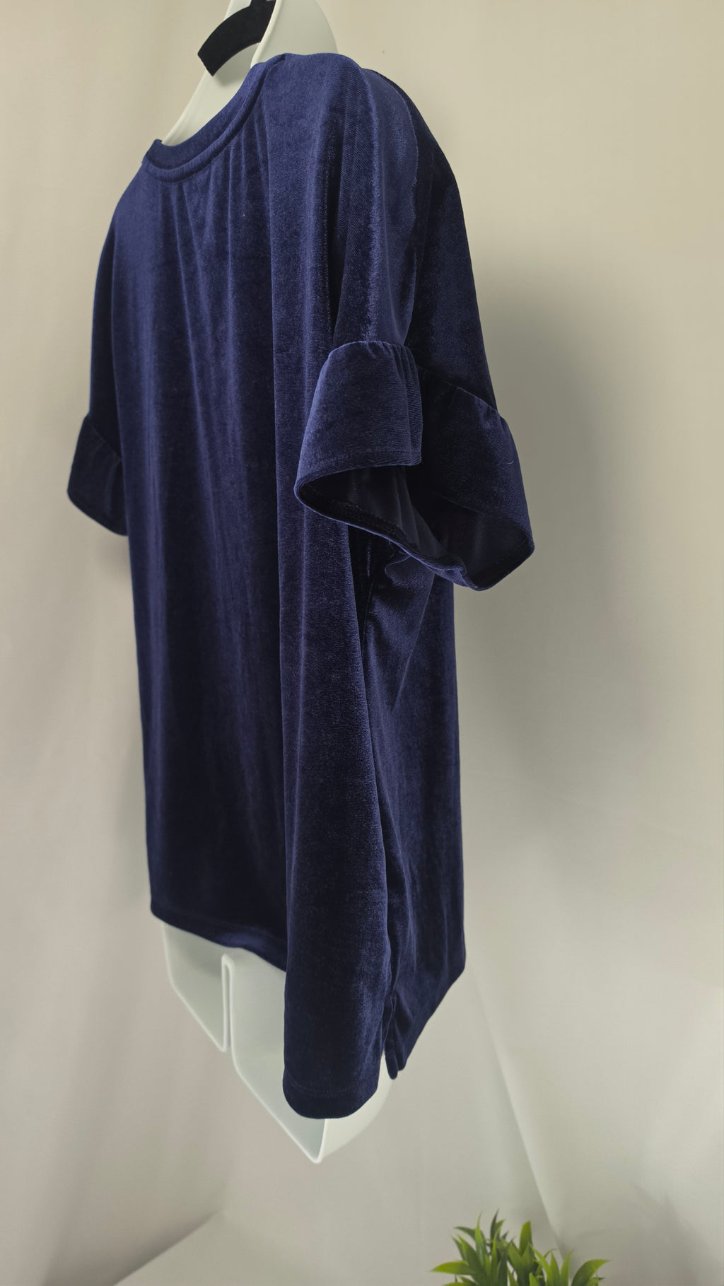 Old Navy Velvet Ruffle Sleeve Top | Navy Blue | Medium