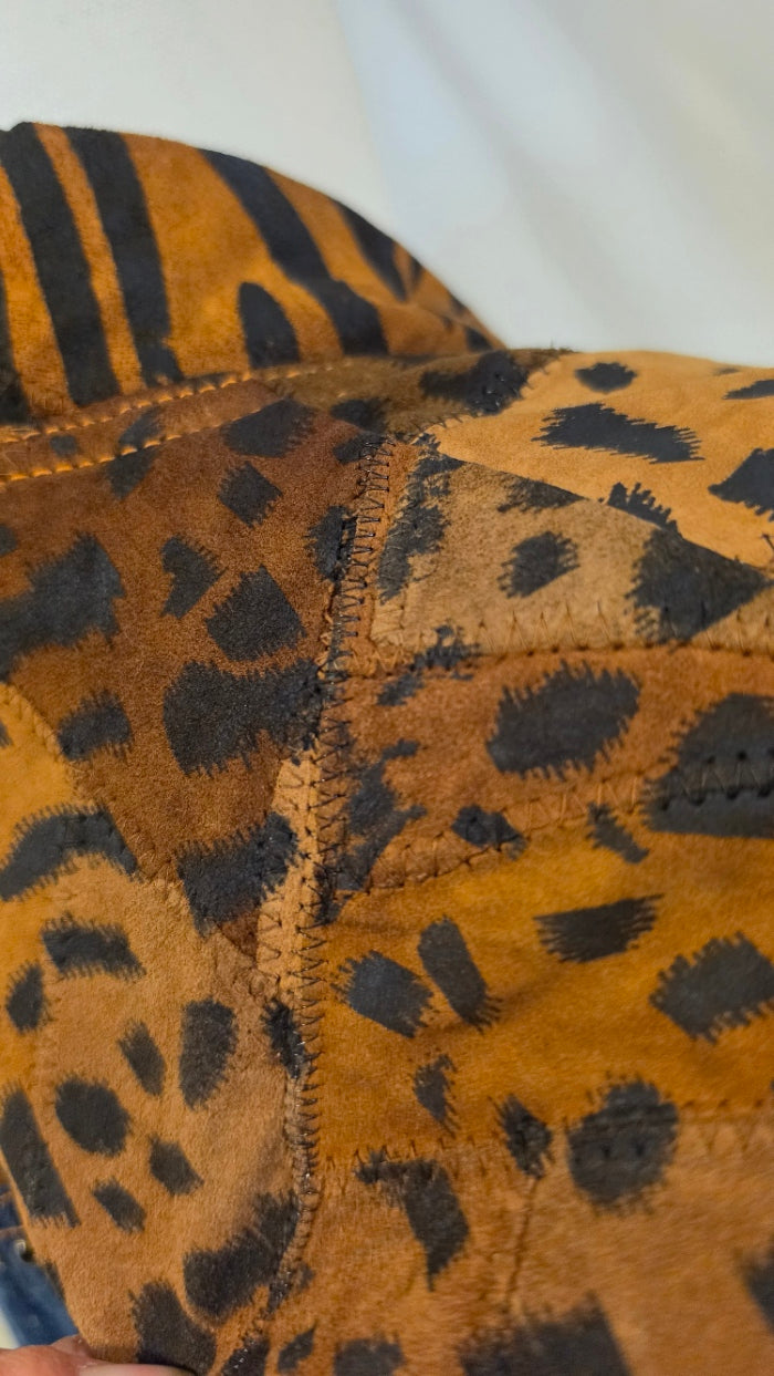 Mona T Denim Animal Print Studded Jacket & Top 2 Piece Set