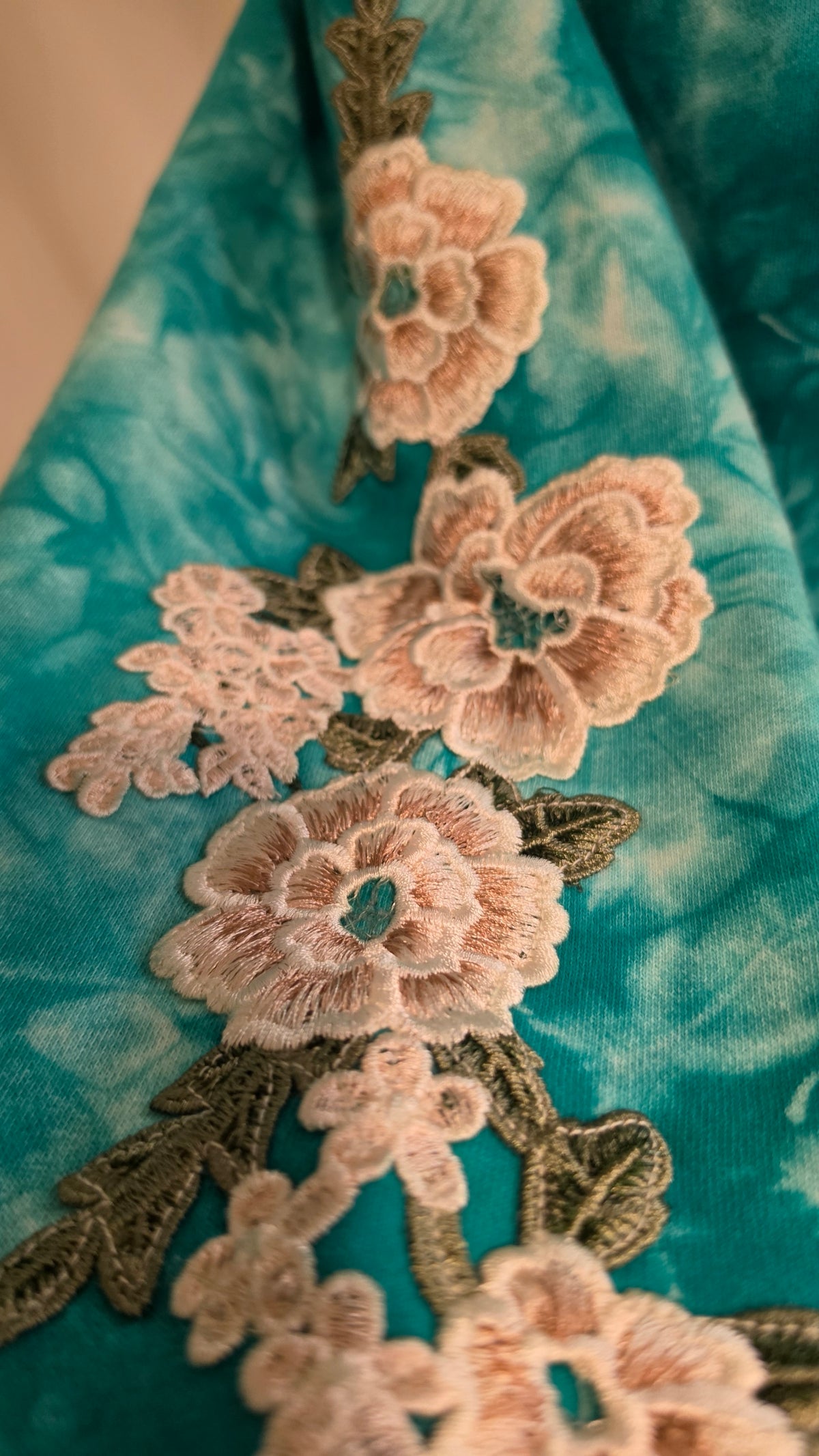 Civil Regime Teal Tie Dye Floral Embroidered Pullover Hoodie