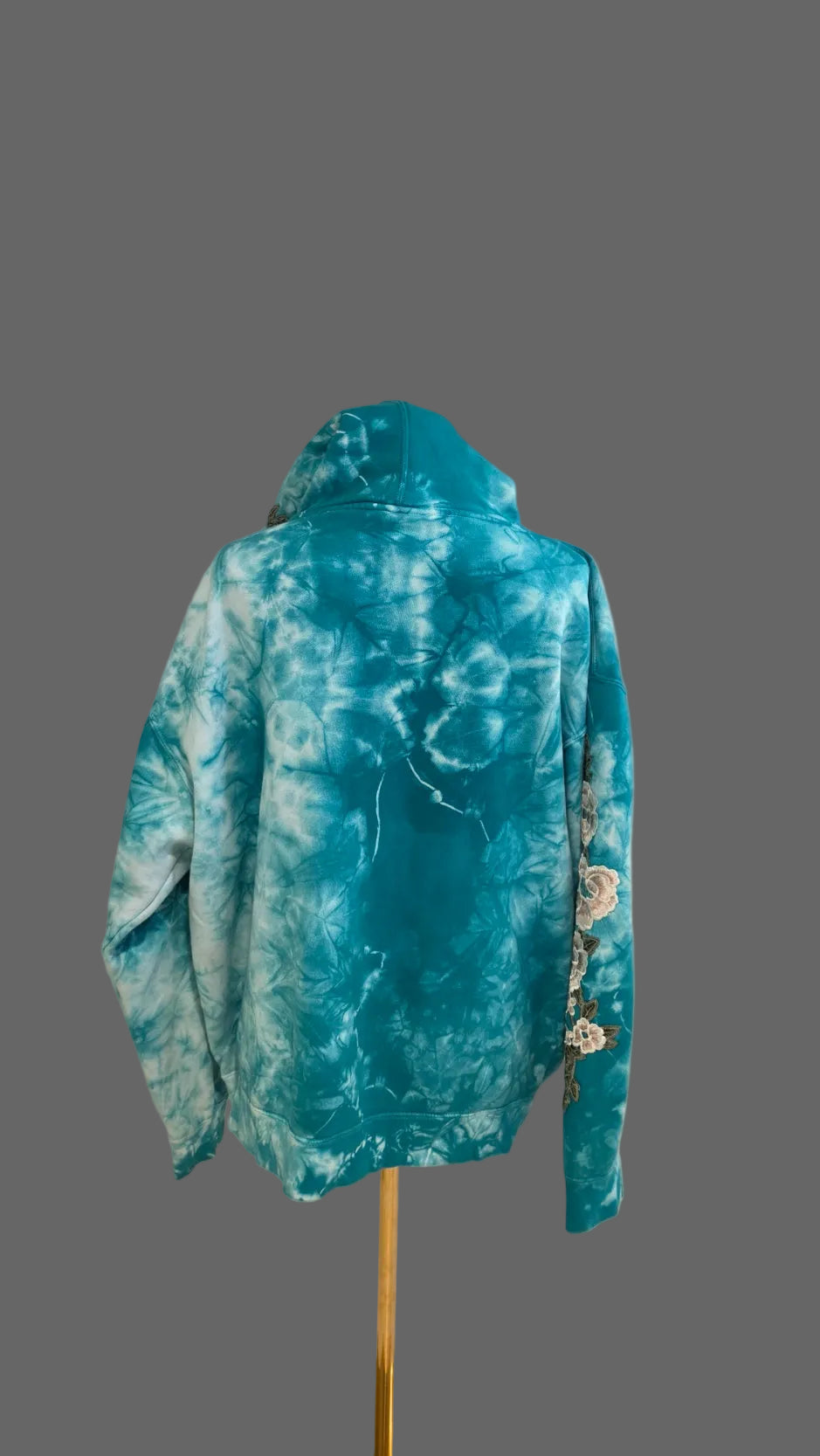 Civil Regime Teal Tie Dye Floral Embroidered Pullover Hoodie