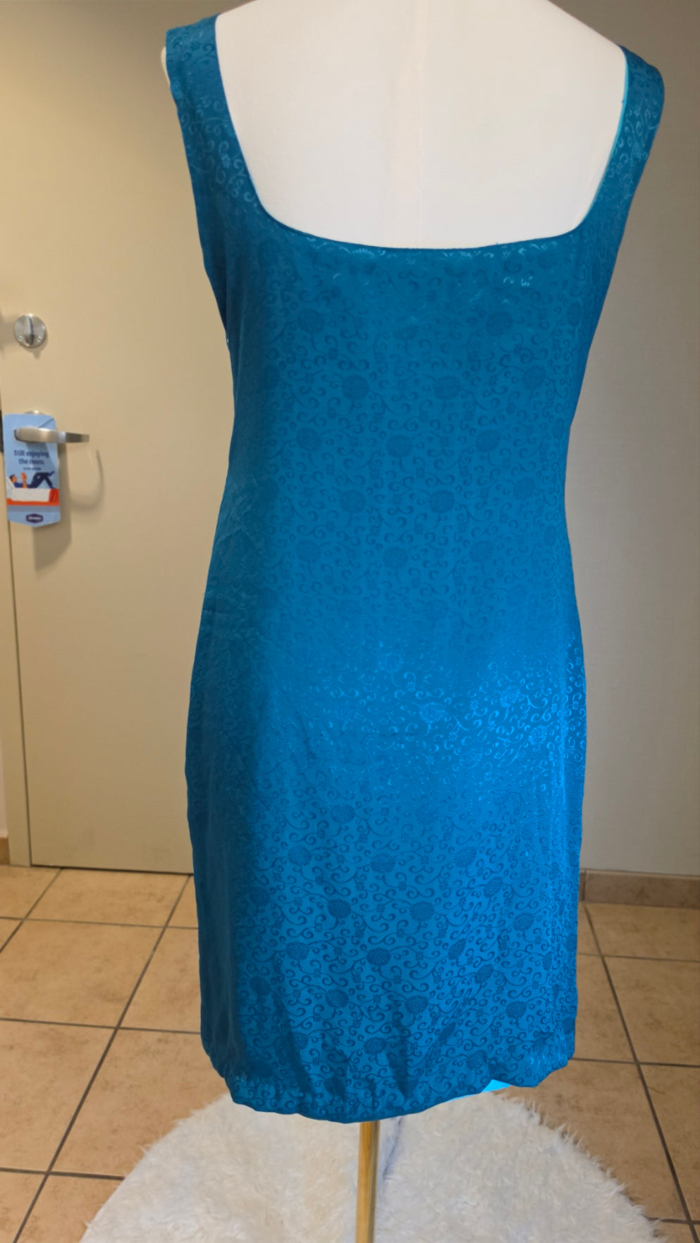 Teal Blue Beaded Floral Embroidered Sleeveless Midi Dress Side Slits