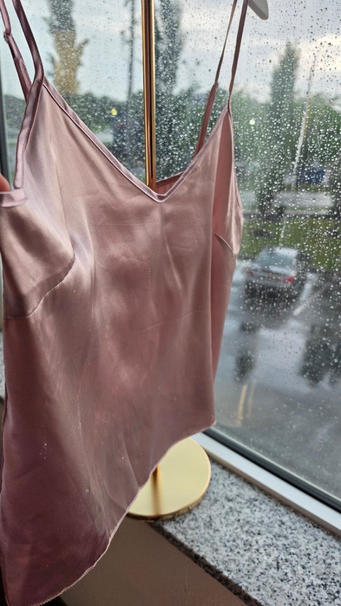 Dusty Pink Satin V-Neck Camisole Tank Top