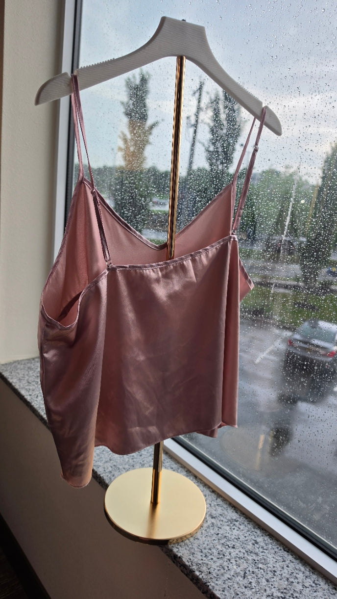 Dusty Pink Satin V-Neck Camisole Tank Top