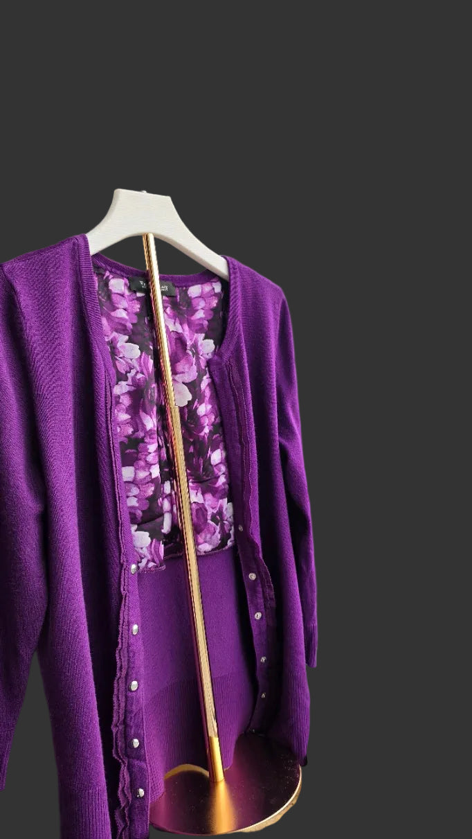 White House Black Market Purple Ruffle Cardigan – XS
