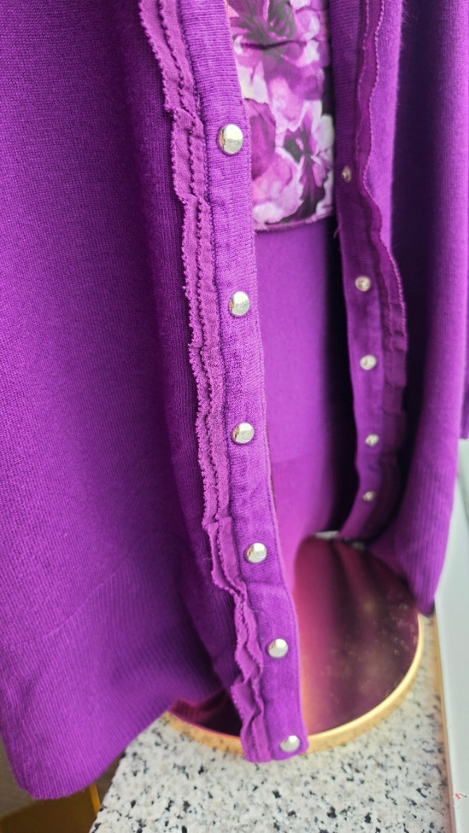 White House Black Market Purple Ruffle Cardigan – XS