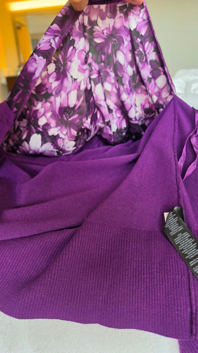 White House Black Market Purple Ruffle Cardigan – XS