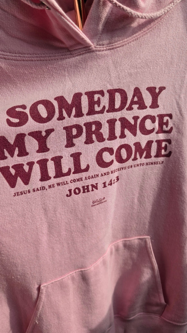 Pink Christian Graphic Hoodie “Someday My Prince Will Come” John 14:3 Size S