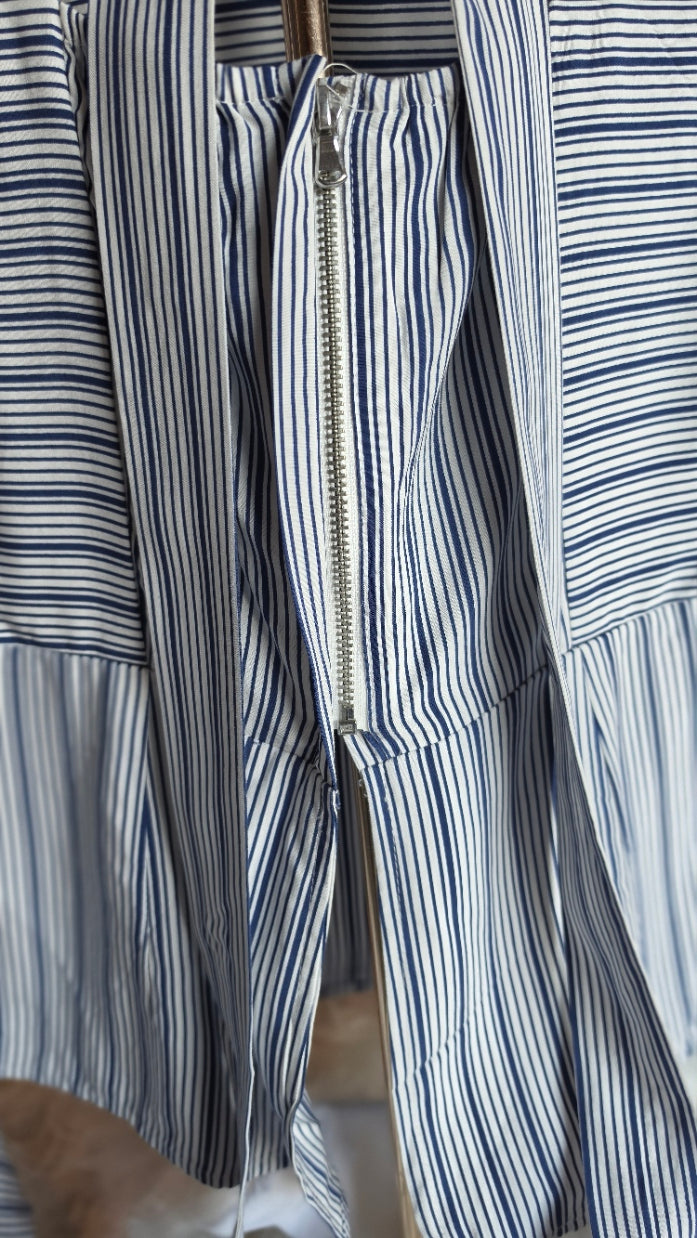 VENUS Blue & White Striped Bell Sleeve Peplum Blouse Size 2