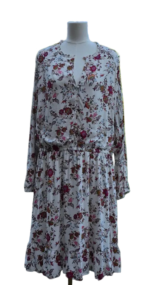 LOFT Plus Size 22 Ivory Floral Long Sleeve Dress
