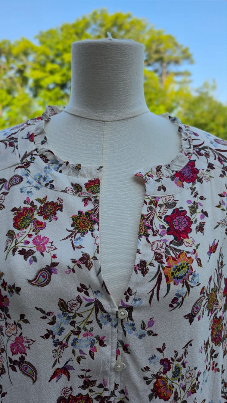 LOFT Plus Size 22 Ivory Floral Long Sleeve Dress