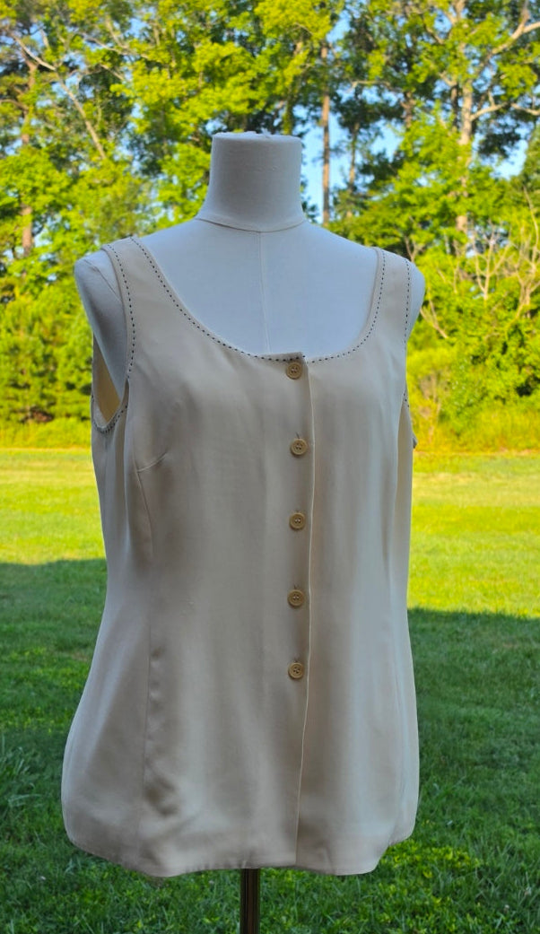 Rena Rowan Silk Sleeveless Blouse – Cream (Size 12)