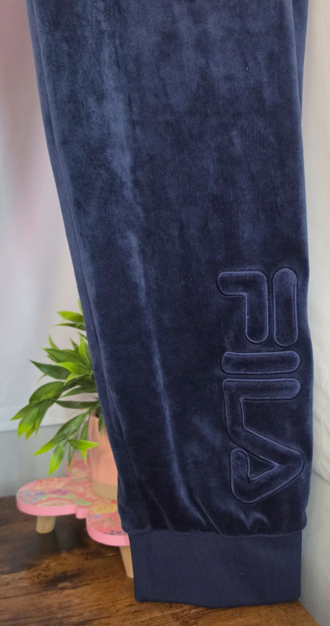 FILA Navy Blue Velour Jogger Sweatpants XXL Embroidered Logo Y2K Streetwear