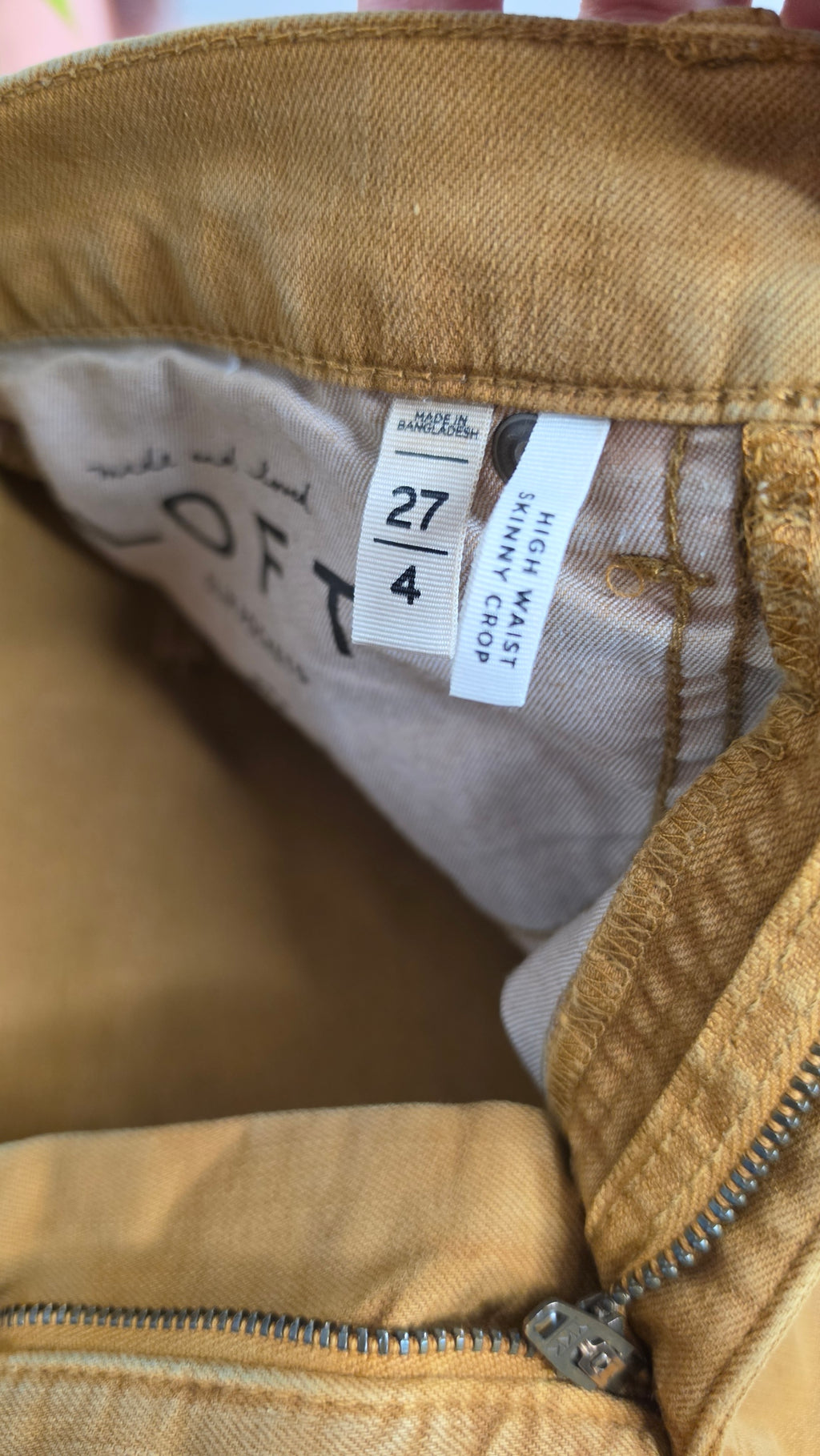 LOFT high-waisted skinny crop jeans in a warm camel