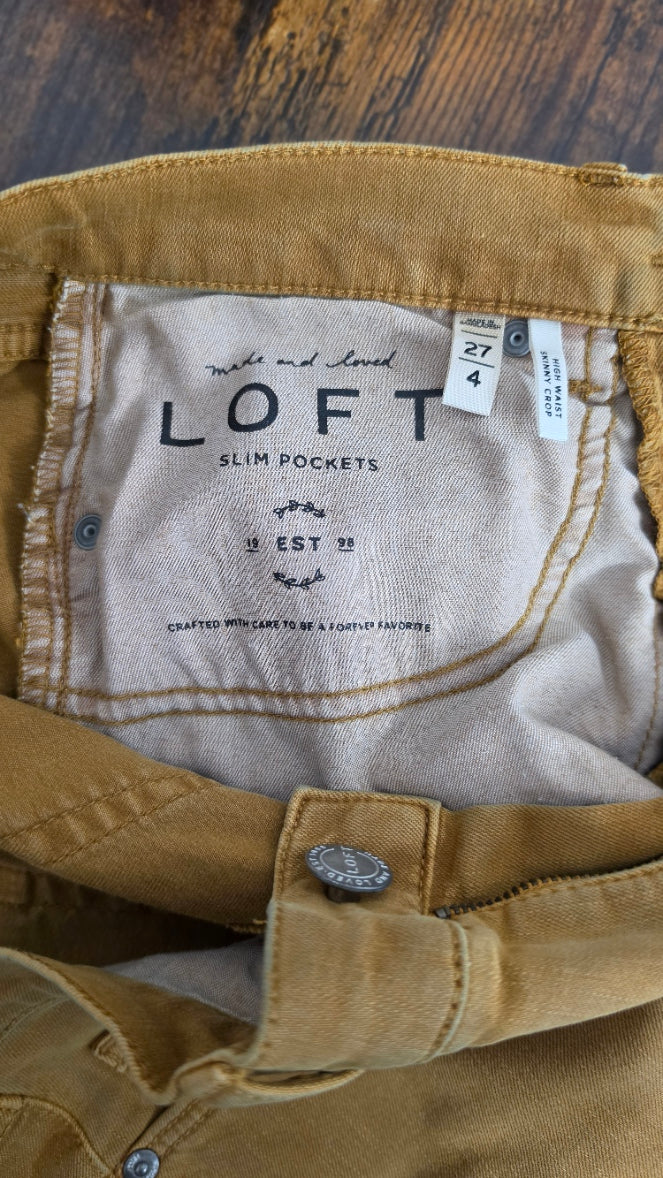 LOFT high-waisted skinny crop jeans in a warm camel