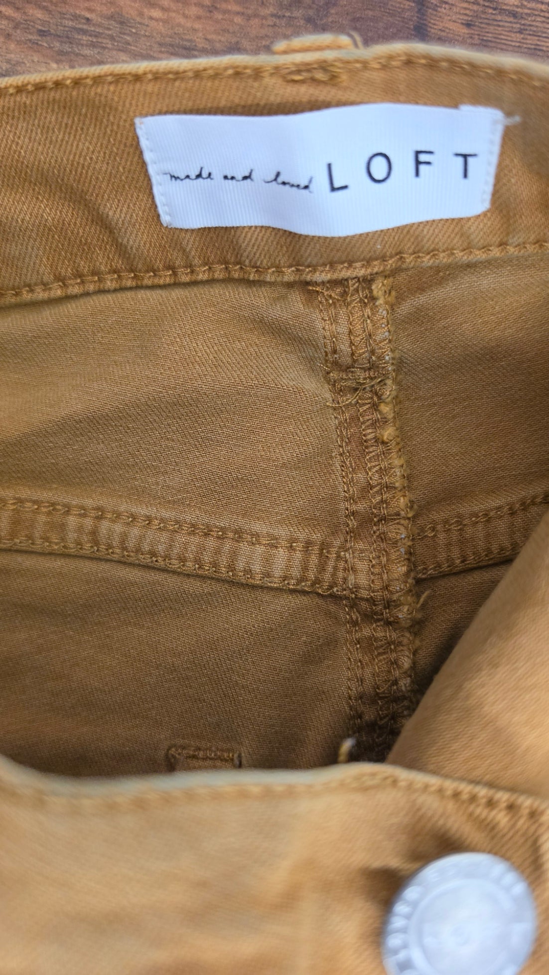 LOFT high-waisted skinny crop jeans in a warm camel