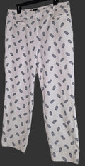 Talbots The Perfect Crop Curvy Pants Size 10 White Navy Pineapple Print Chino