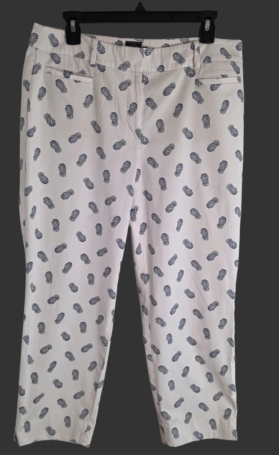 Talbots The Perfect Crop Curvy Pants Size 10 White Navy Pineapple Print Chino