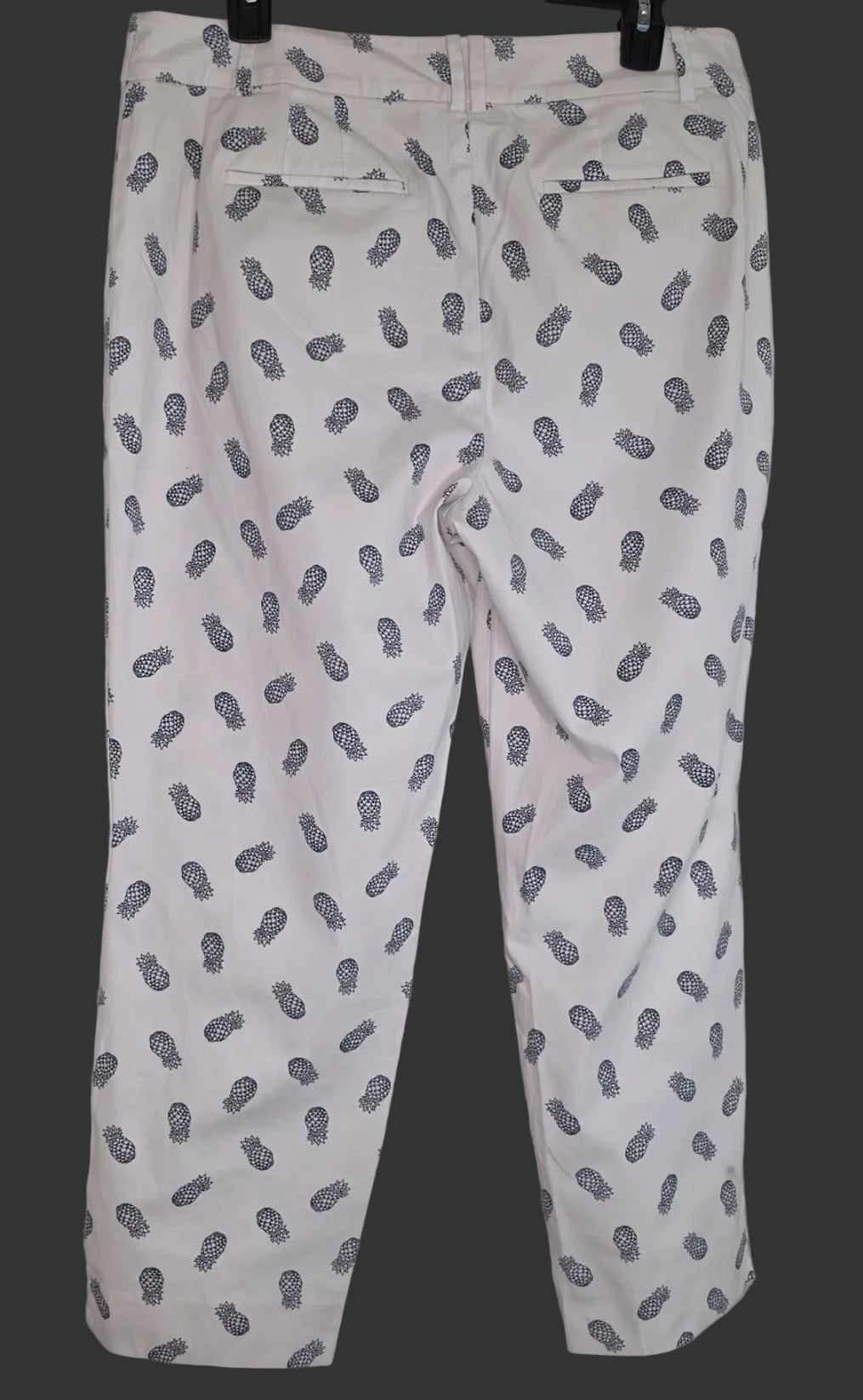 Talbots The Perfect Crop Curvy Pants Size 10 White Navy Pineapple Print Chino