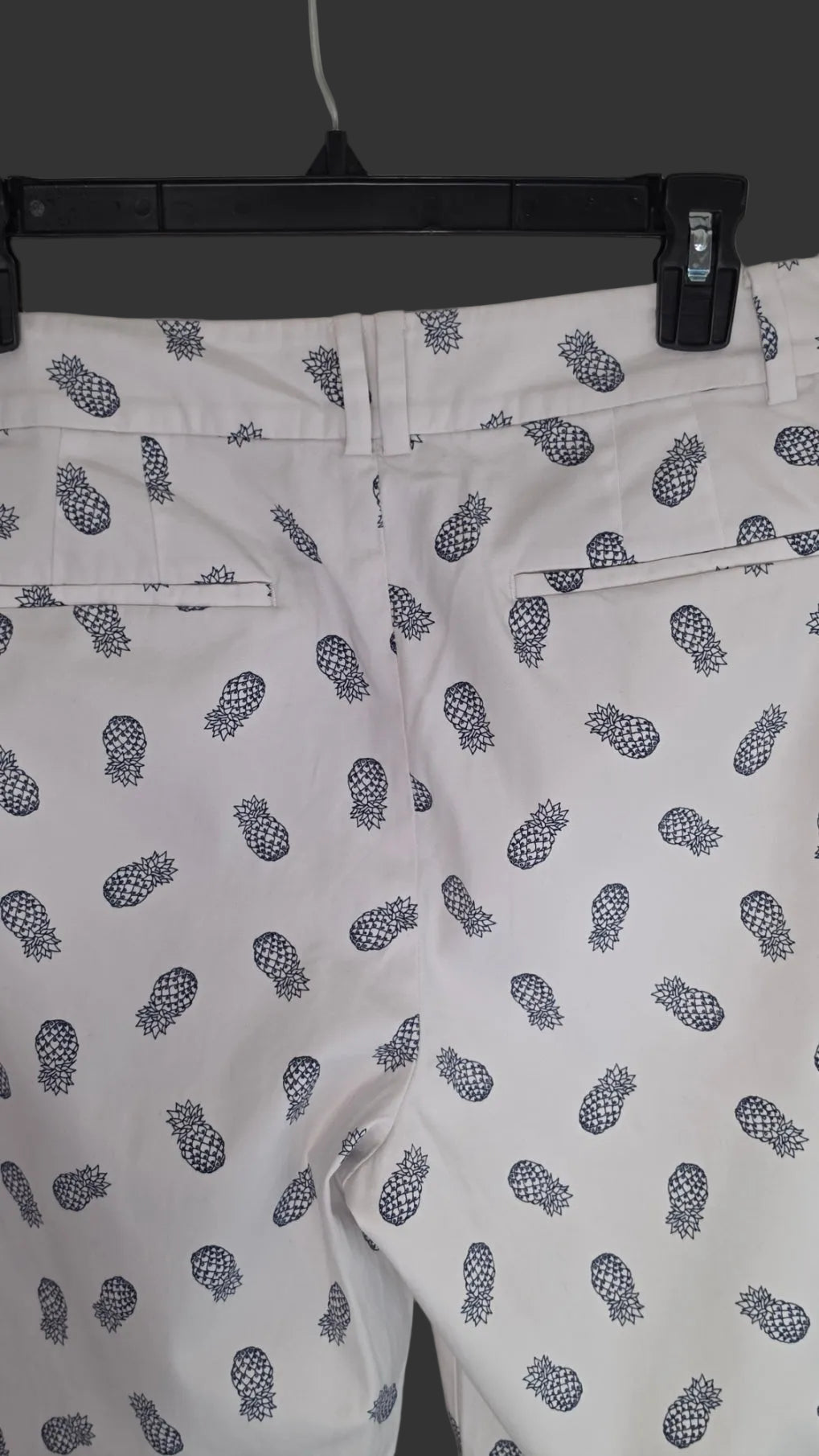 Talbots The Perfect Crop Curvy Pants Size 10 White Navy Pineapple Print Chino