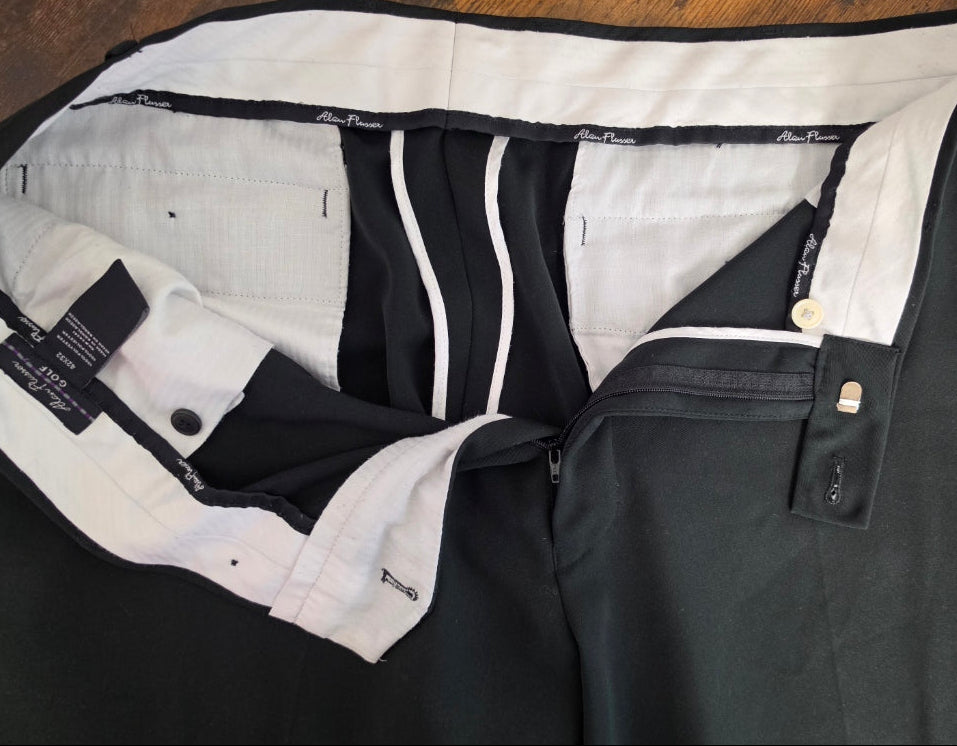 Alan Flusser Golf Men’s Black Dress Pants 42x32 Flat Front Classic Fit