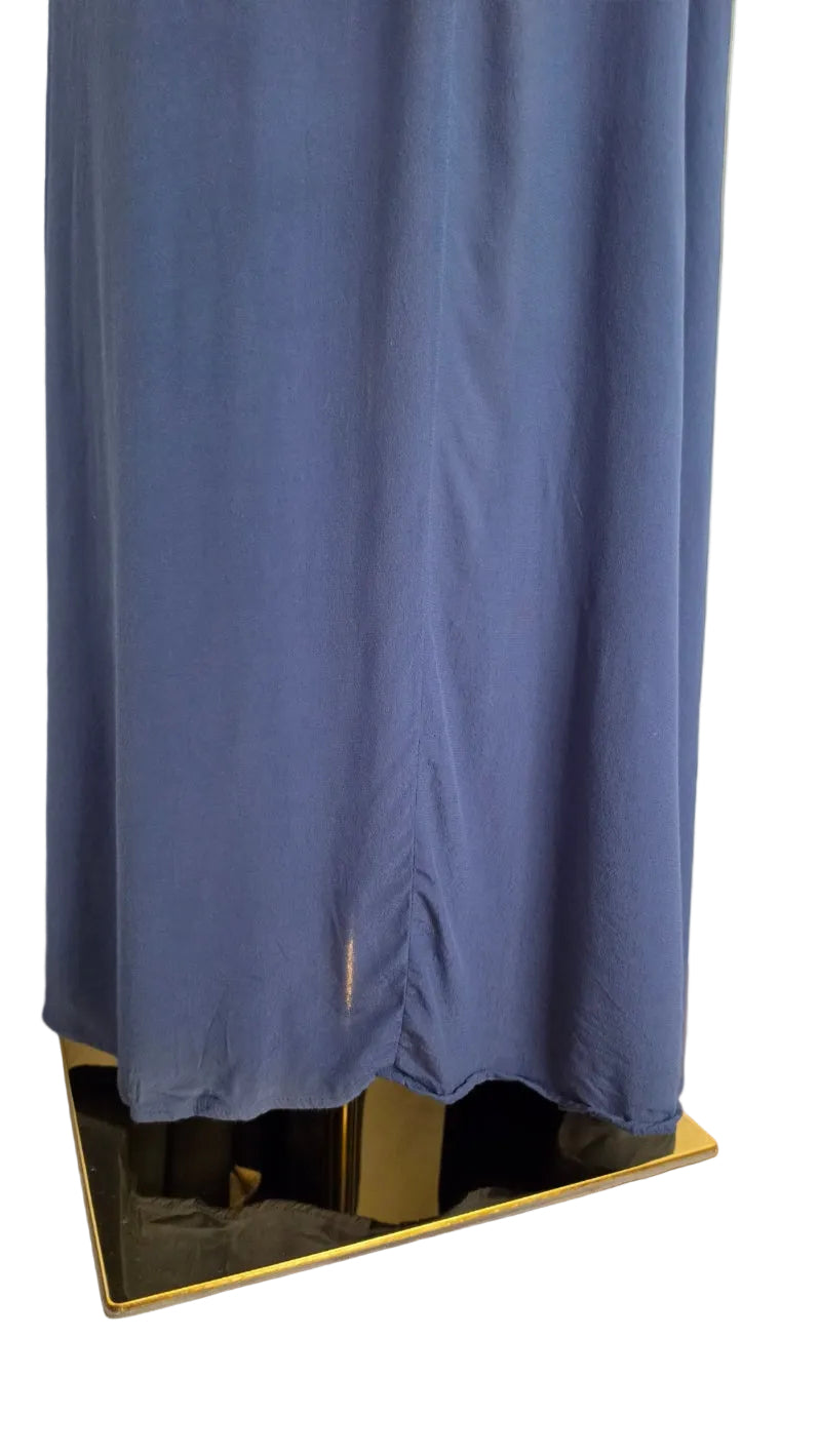 Navy Blue Sleeveless Maxi Duster Vest Tie Waist Open Front