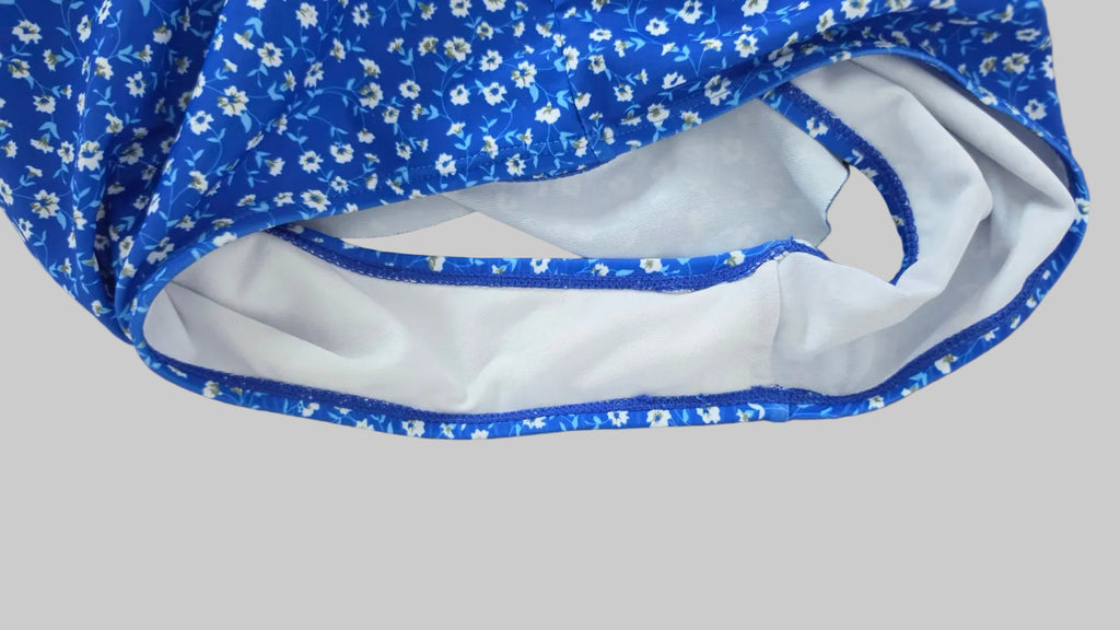 Blue Floral Ruffle One Piece Swimsuit Size L Cutout Tie Front Open Back