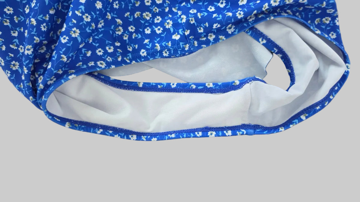 Blue Floral Ruffle One Piece Swimsuit Size L Cutout Tie Front Open Back