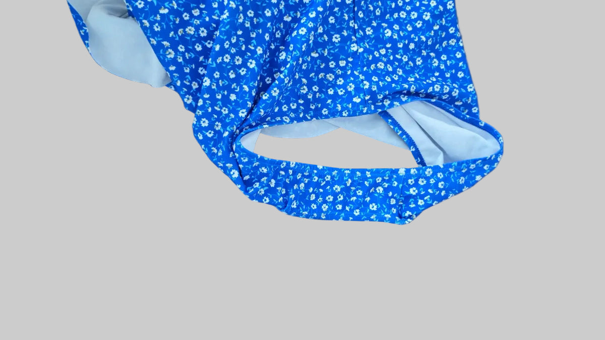 Blue Floral Ruffle One Piece Swimsuit Size L Cutout Tie Front Open Back