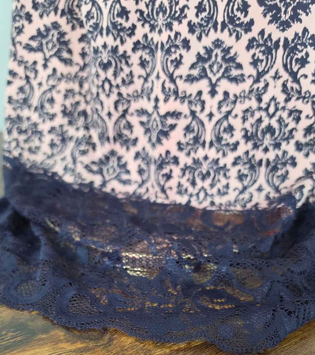 Marilyn Monroe Intimates Pink Black Damask Lace Chemise Slip Nightgown