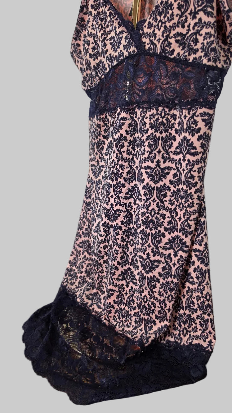 Marilyn Monroe Intimates Pink Black Damask Lace Chemise Slip Nightgown