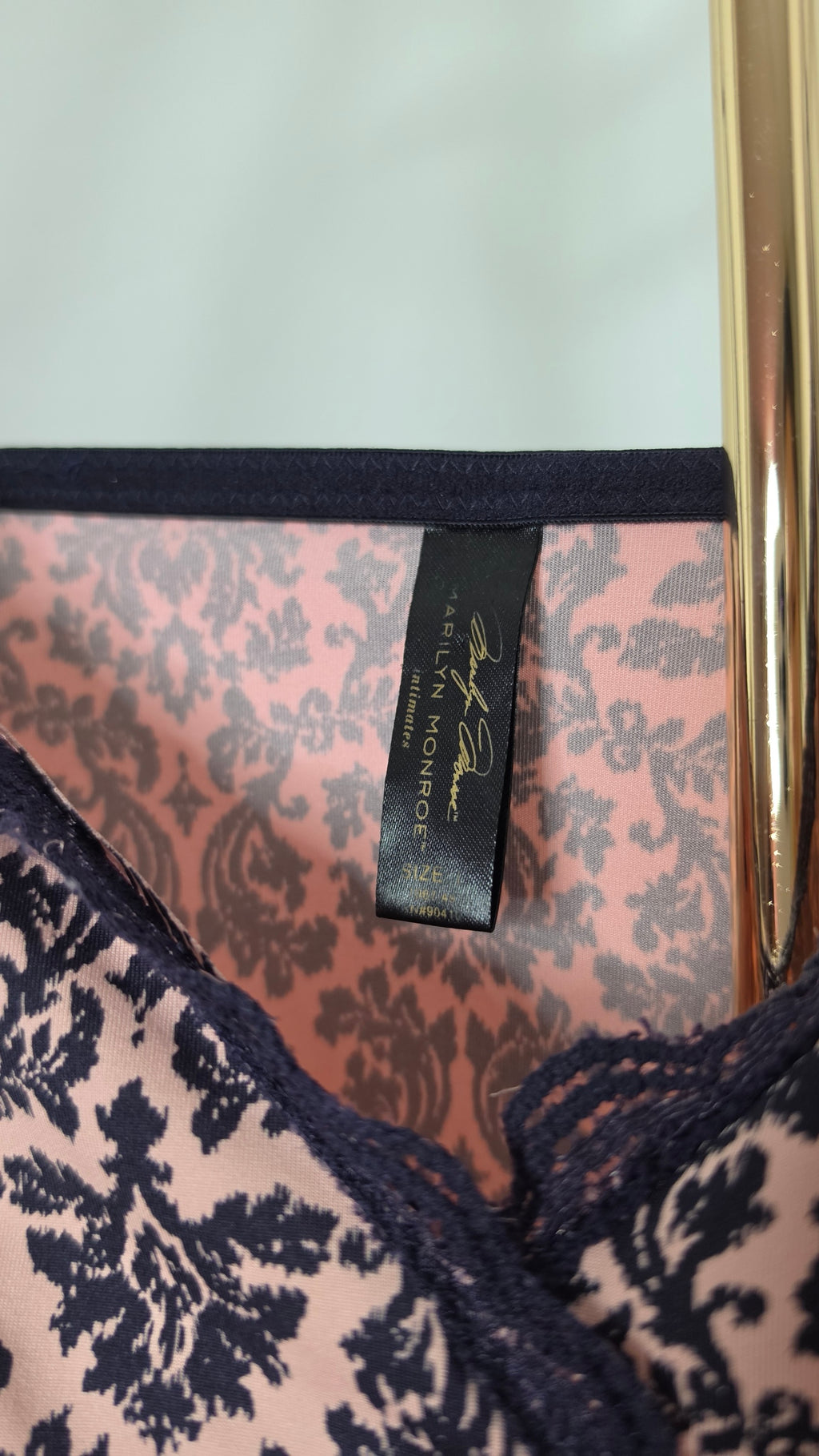 Marilyn Monroe Intimates Pink Black Damask Lace Chemise Slip Nightgown