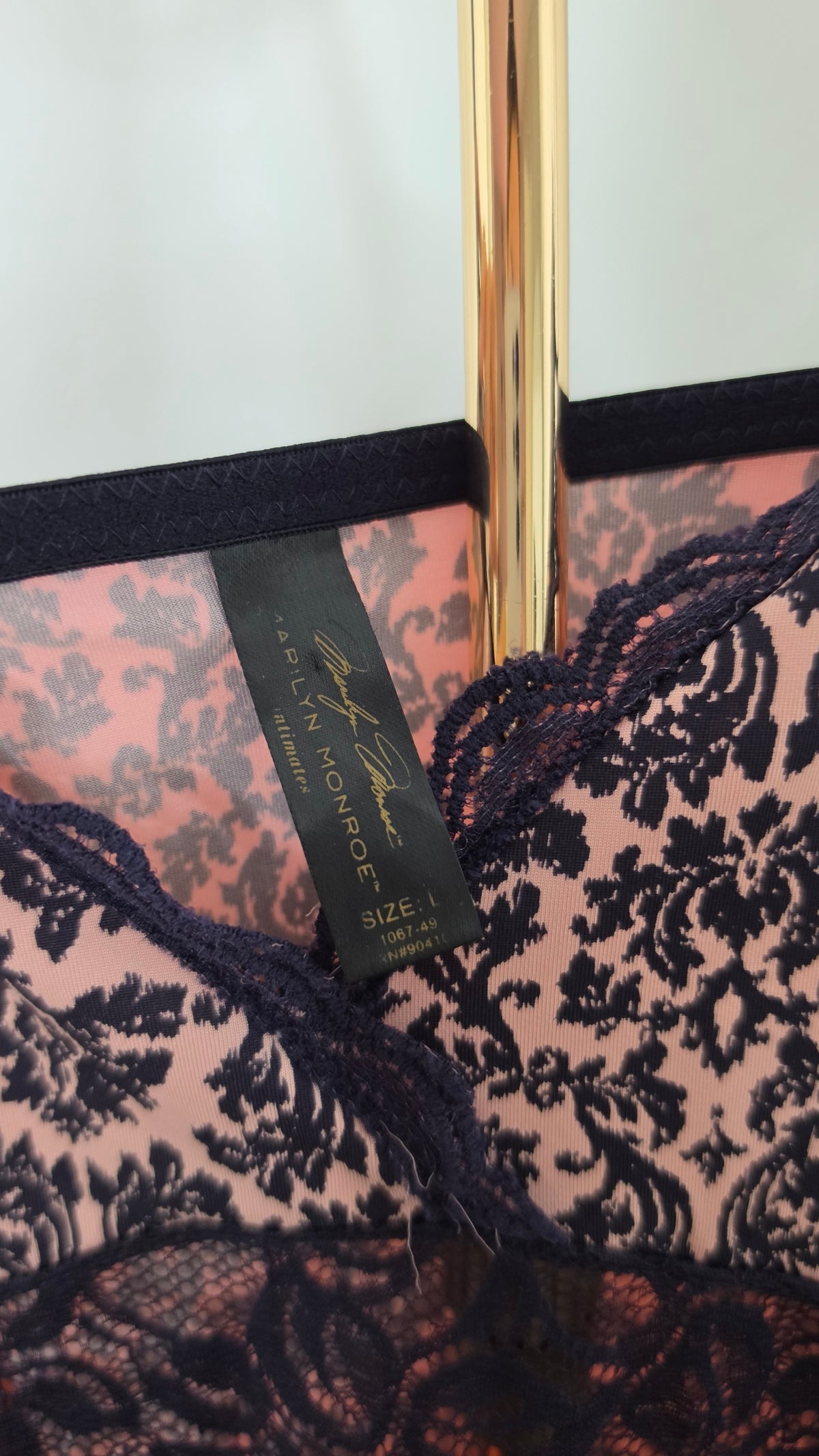 Marilyn Monroe Intimates Pink Black Damask Lace Chemise Slip Nightgown