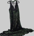 Faviana Green Black Sequin Beaded Halter Formal Gown Evening Prom Dress
