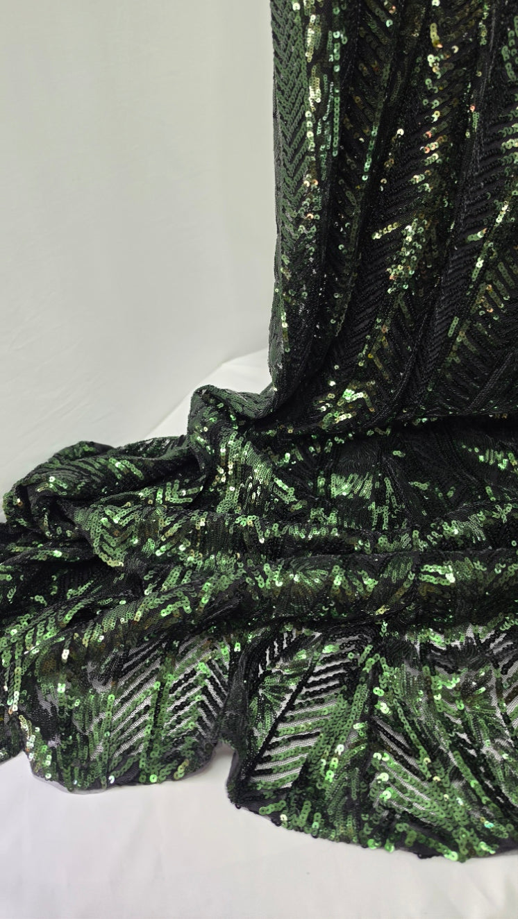 Faviana Green Black Sequin Beaded Halter Formal Gown Evening Prom Dress
