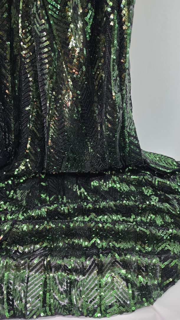 Faviana Green Black Sequin Beaded Halter Formal Gown Evening Prom Dress